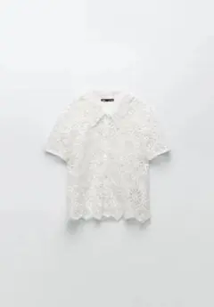 ZARA クロシェ編み ポロセーター オフホワイト