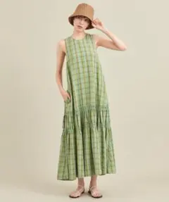 チェック柄 ノースリーブ ロングワンピース　united arrows