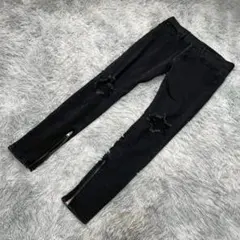 mnml ブラックデニム クラッシュ リペア 裾ジップ 32 ゴールデンサイズ