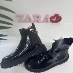【新品】ZARA エナメル サイドゴアブーツ 厚底 ブラック 黒39(D-2)a