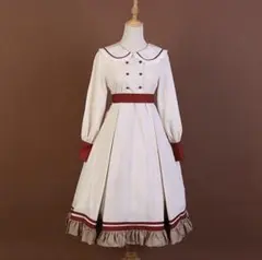 【1回着用】ロリータ ドレス クリーム×赤 (カチューシャ・靴下付）