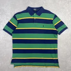 90s ポロバイラルフローレン ボーダー半袖ポロシャツ オーバーサイズ XL