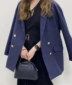 ネイビー ダブルブレスト ジャケット　INGI イング　オフィスカジュアル　金