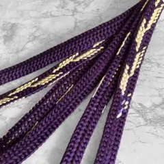 絹 帯締め☆平組 紫紺色×玉子色(淡黄色)×藤紫 多色織り 組紐