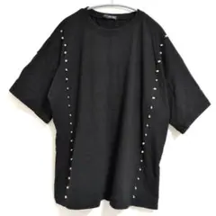 黒 ブラック スタッズ ゆったり Tシャツ パンク メタル 丈長め オーバー