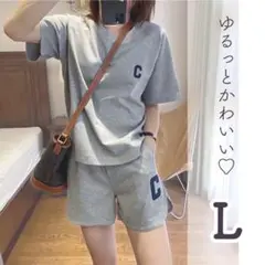 ルームウェア　パジャマ　Tシャツ　部屋着　セット 半袖 グレー 体型カバー　L