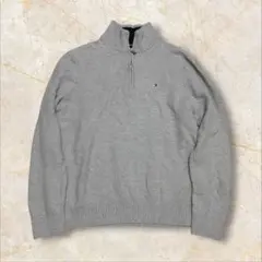 10s トミーヒルフィガー 肉厚ニット US古着 後V 刺繍 ジッププルオーバー