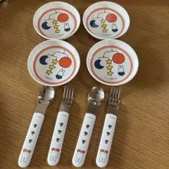 人気　懐かしい　ミッフィー メラミン小皿 4枚　スプーンフォーク