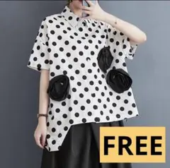 トップス　モード系　水玉　花柄　シャツ　プリント　ドット　ボタン付き　きれいめ