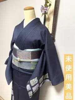 夏着物 (絽小紋 小花文様 未使用しつけ糸付 裄67㌢ 錆鉄御納戸色系
