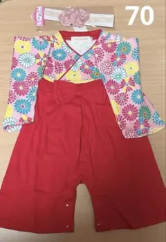 ベビー 服 女の子 袴 ロンパース 着物 蝶結び 花柄 可愛い 70