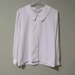 昭和レトロ ヴィンテージ風 丸襟 白 ブラウス 落ち感 長袖 春