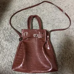 ブラウン クロコダイル風 ショルダーバッグ