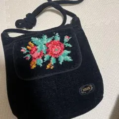 と*も様 FEILER フラワー刺繍 ショルダーバッグ ブラック