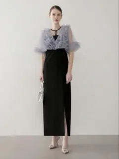 チュールフリルビスチェIラインワンピースドレス結婚式二次会成人式パーティーデート