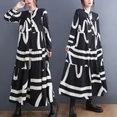 大きいサイズ レディース ロングワンピース 黒 シャツワンピース スタンドカラー