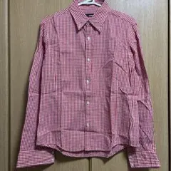 美品　HAMNETT 赤と白のチェック柄シャツ Lのサムネイル