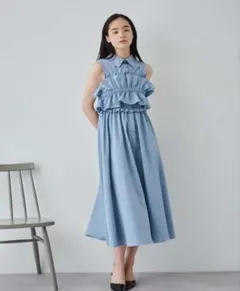 フリルビスチェ付き ノースリーブ マキシドレス ワンピースのサムネイル
