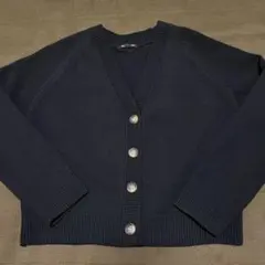 GU スポンジニットVネックカーディガン ブラック S