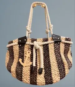 ストライプ編み込みかごバッグ