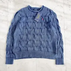 新品タグ付✨ポロラルフローレン ケーブルニット XS ヴィンテージ加工 ブルー系