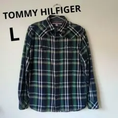 TOMMY HILFIGER チェック柄 長袖シャツ ネイビー グリーン (L)