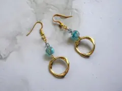 【セール品】ピアス （イヤリング）　【水色×ゴールド】フープ　lot #40-3