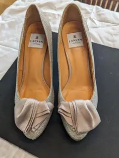 ネオリズム　マットシルバー✕ピンクページュリボン　24センチヒール6.5センチ