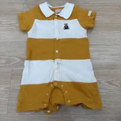 美品✨petit mainストライプロンパース マスタード/ホワイト 70