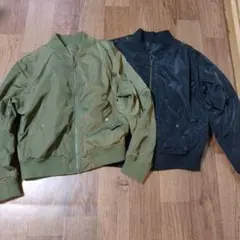 レディース　MA-1　ジャケット　黒＆カーキ　2点セット　Lサイズ
