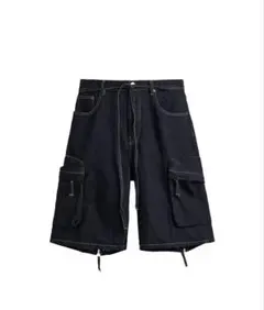 ZARA デニムカーゴワイドレッグバミューダパンツ ハーフパンツ