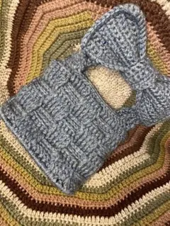 編み込みデザイン リボン付きハンドバッグ