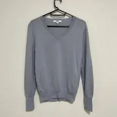 【年末SALE】薄手ニット オフィスカジュアル ユニクロ UNIQLO青ブルー
