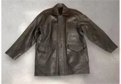 ブラック　レザー ロングジャケット　秋冬　メンズ