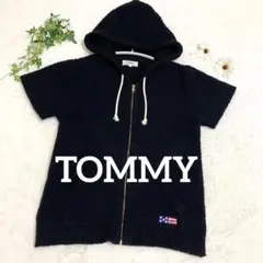 【TOMMY】トミー　ボアパーカー　半袖　ブラック　ロゴ　お洒落　M