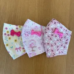ハンドメイドマスク幼児〜低学年 リボン付き3枚セット ハート
