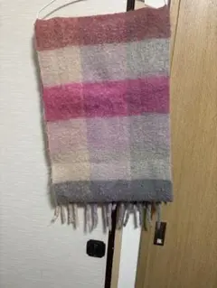 チェック柄マフラー ピンク グレー