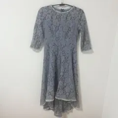 フォーマル　ドレス　結婚式　レース　水色　ロング　くすみカラー Mサイズ