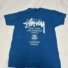 STUSSY Tシャツ ブルー ロゴプリント サイズL