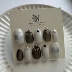 【現品限り】モノクロ　シルバーチェーン　シルバー箔　黒グレー　韓国　シンプル