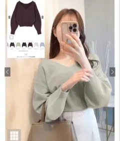 Vネック ニット トップス GRL グリーン