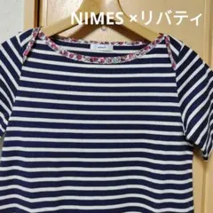 NIMES ニーム 半袖 ボーダーワンピース　リバティプリント パイピングのサムネイル