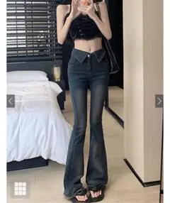 GRL ウエスト折り返しフリンジフレアデニム［Ks003］Mサイズ