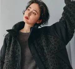 ニコアンド　アソートwarmボアジャケット　チャコールレオパード　M