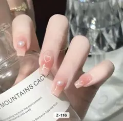 【24枚】ネイルチップ 韓国 ワンホン チーク 量産 パール ハート スナ系