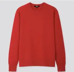 カシミヤクルーネックセーター（長袖）レディース　レッド　Mサイズ