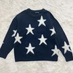 ロデオクラウンズ シャギーニット F 紺 白 星柄 スター ゆったり カジュアル