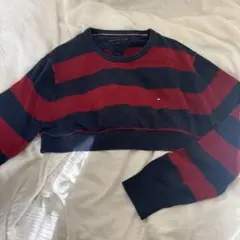 TOMMY HILFIGER M クロップドニット 赤・紺