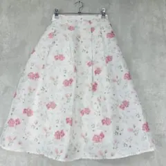 TOCCO フラワー　メッシュジャガード　タックフレアスカート　白ピンク　春夏秋