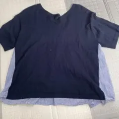 beams ネイビー Vネック 半袖 トップス ストライプ